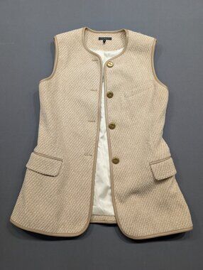 Rag & Bone Tweed Leather Trim Vest Size 6 Beige Gold Buttons